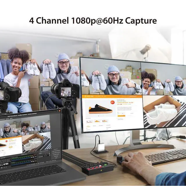 Alt view image 3 of 7 - All-in-One Live Streaming Station - Quad HDMI Capture, Audio Mixer, Video Switcher, Plug & Play, for Streaming, Video Conferencing, Teaching, Broadcasting (JVA08)