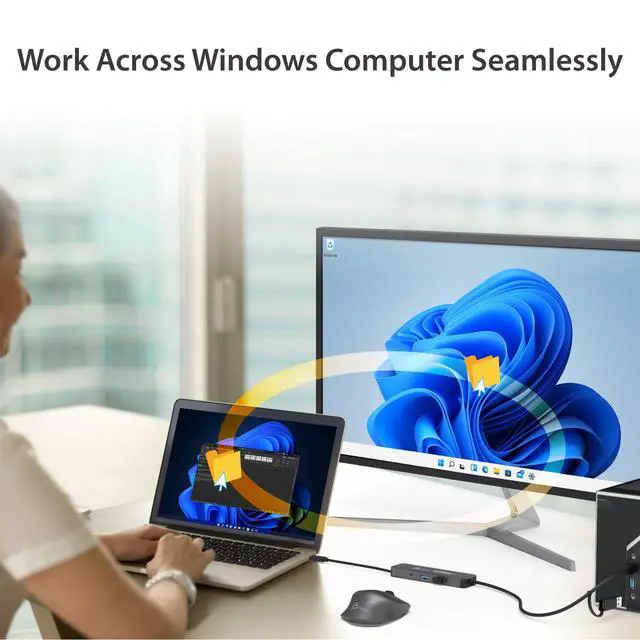 Alt view image 2 of 6 - Screen/Mouse/Keyboard/File Sharing Hub - Wormhole Switch Display KVM Sharing - PC to PC USB 3.1, Compatible with Windows 11, 10 (JCH462)