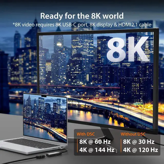 Alt view image 2 of 7 - USB Type C to HDMI Adapter (8K@60Hz, 4K@144Hz) with RGB LED Light for MacBook Pro, MacBook Air, iPad Pro, Samsung Galaxy, Surface Pro, Dell, HP (JCA157)