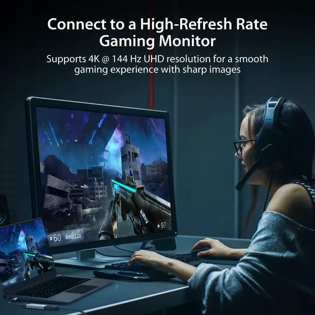 Alt view image 5 of 7 - USB Type C to HDMI Adapter (8K@60Hz, 4K@144Hz) with RGB LED Light for MacBook Pro, MacBook Air, iPad Pro, Samsung Galaxy, Surface Pro, Dell, HP (JCA157)