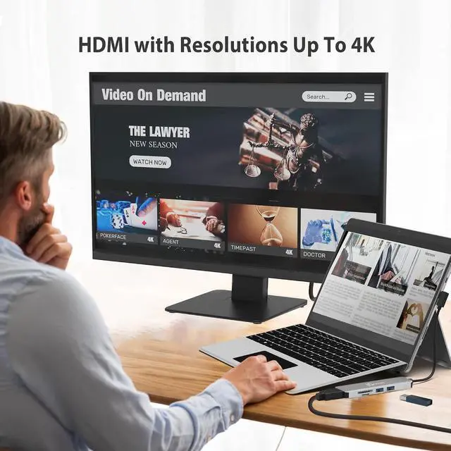 Alt view image 3 of 6 - USB-C 5-Port Gen2 Multi-Adapter with 4K HDMI, 2 USB-A 10Gbps, SD/microSD, for Surface Pro 8/9, MacBook Air/Pro, Dell XPS, HP laptops, and More (JCD372S)