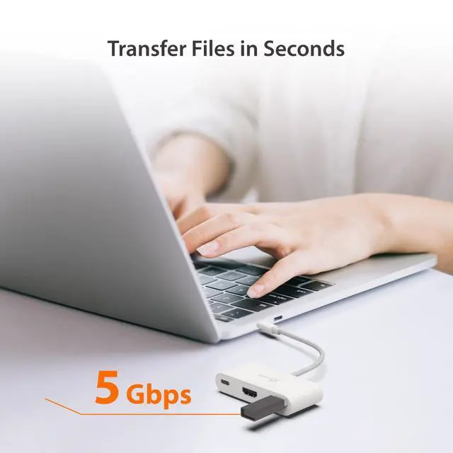 Alt view image 5 of 7 - USB-C to HDMI & USB Type-A with Power Delivery(Eco-Friendly) with 4K HDMI, USB-A 5Gbps, PD 100W Charging | Compatible with MacBook Pro,Chromebook,HP, Samsung and more Type-C Devices(JCA379EW)