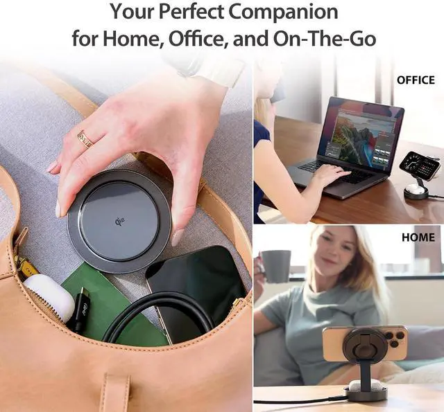 Alt view image 7 of 7 - Qi2 3-in-1 Zinc Alloy Magnetic Wireless Charging Station for iPhone/Apple Watch/AirPods | 15W Fast Charging | Adjustable Phone/Watch Stand, Rotating Base | Foldable Travel Design (JUPW3515)