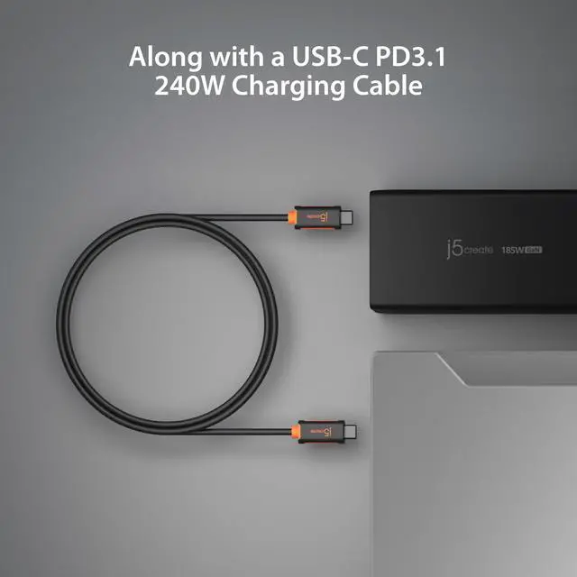 Alt view image 5 of 7 - 185W GaN USB-C/A 3-Port Laptop Super Charger w/Power Delivery 3.1, Supports MacBook Pro MagSafe 140W Charging-Simultaneously Power and Charge Laptops/Tablets/Phones/Game Consoles (JUP37185)