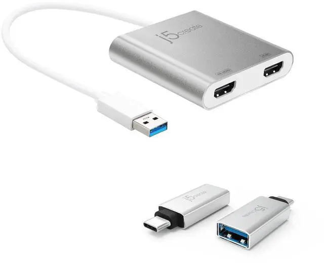 Main image of USB Type A to Dual HDMI Adapter + USB C to USB Type-A Adapter (JUA365 + JUCX15X2)