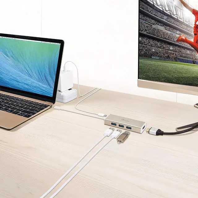 Alt view image 2 of 7 - USB 3.1 Type C to 3 USB 3.0 Hub with 4K HDMI Port (JCH451)