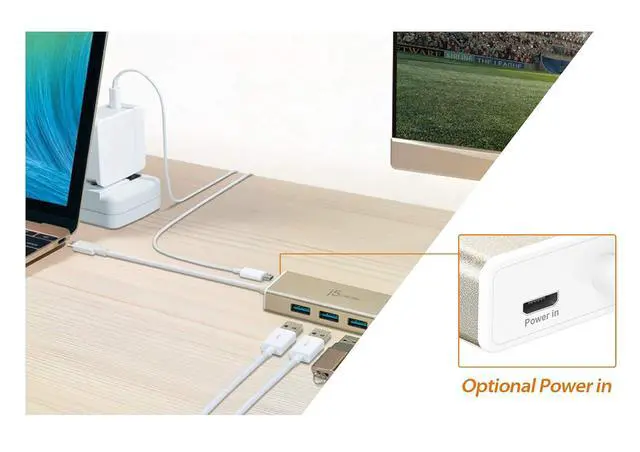 Alt view image 4 of 7 - USB 3.1 Type C to 3 USB 3.0 Hub with 4K HDMI Port (JCH451)