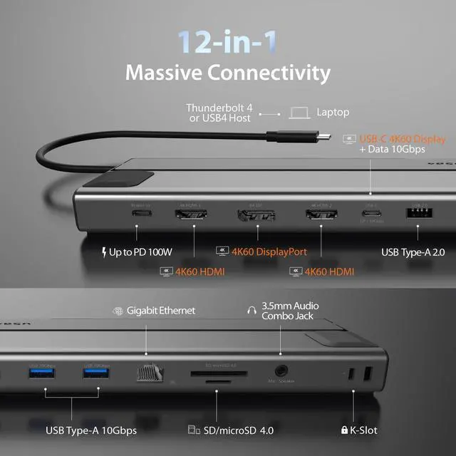 Alt view image 2 of 7 - USB4 Triple 4K Display Docking Station (JCD554)