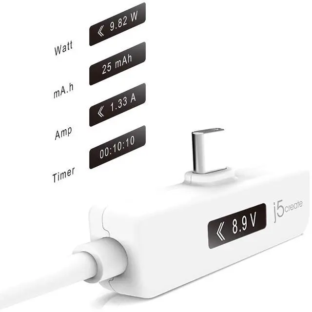Alt view image 4 of 7 - USB-C to USB-C 2.0 Right Angle Cable with Dynamic Power Meter (4ft) Support Power Delivery 2.0 with E-Marked IC Chip and OLED Display