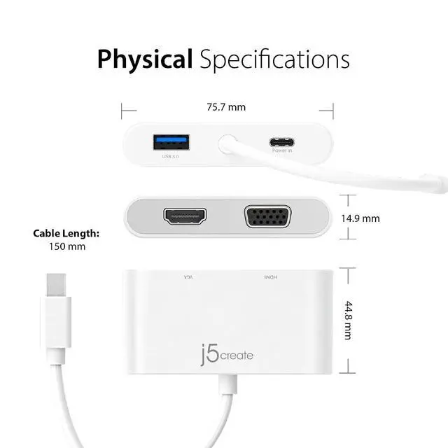 Alt view image 3 of 7 - USB-C to HDMI & VGA Adapter with USB 3.0 Port & USB-C Power Delivery Charging Port