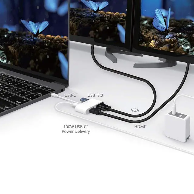 Alt view image 7 of 7 - USB-C to HDMI & VGA Adapter with USB 3.0 Port & USB-C Power Delivery Charging Port