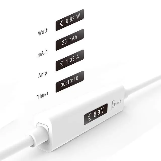 Alt view image 7 of 7 - USB to USB C Cable 4ft USB-A 2.0 to USB Type C with OLED Digital Dynamic Power Meter | 60W/3A/480 Mbps Max Fast Charger Cord with Power Delivery 2.0 for Cell Phone, Tablet, Game Console