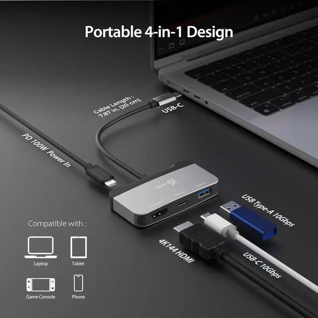 Alt view image 2 of 7 - USB-C to USB 10Gbps & HDMI 4K144Hz Adapter (JCA399G)