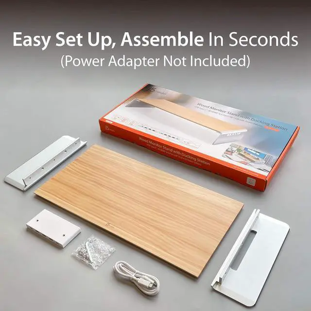 Alt view image 6 of 6 - Wooden Monitor Stand with USB Type C/HDMI Docking Station - USB 3.1 C to C Cable Included - Handmade Wood Panel with Aluminum Riser for Computer Screens, Laptops, TV