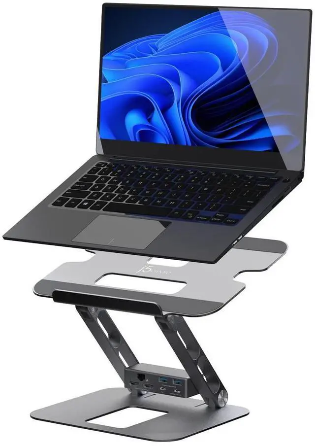 Main image of Laptop Stand with USB C Dual HDMI Display Hub - 2 USB A 5Gbps, PD 100W with USB-C 5Gbps, Ethernet | Aluminum Computer Riser for MacBook and Windows Notebook (JTS427)