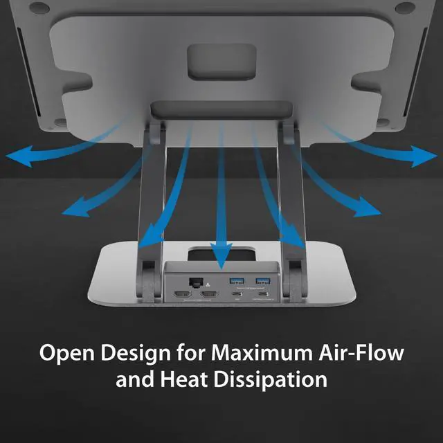 Alt view image 6 of 6 - Laptop Stand with USB C Dual HDMI Display Hub - 2 USB A 5Gbps, PD 100W with USB-C 5Gbps, Ethernet | Aluminum Computer Riser for MacBook and Windows Notebook (JTS427)