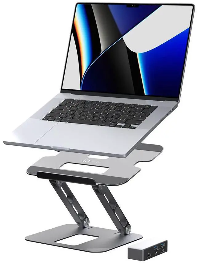 Main image of Laptop Stand with USB C 4K HDMI Display Hub - 2 USB A 5Gbps, PD 100W with USB-C 5Gbps | Aluminum Computer Riser for MacBook and Windows Notebook (JTS327)