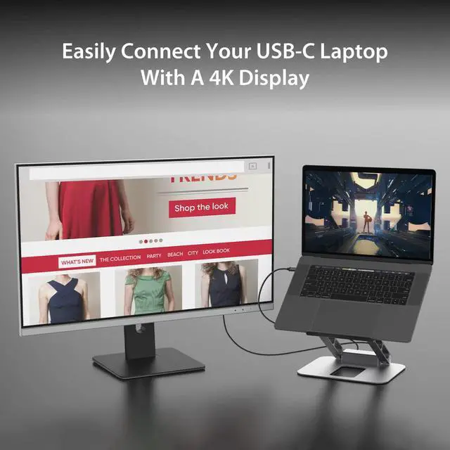 Alt view image 4 of 6 - Laptop Stand with USB C 4K HDMI Display Hub - 2 USB A 5Gbps, PD 100W with USB-C 5Gbps | Aluminum Computer Riser for MacBook and Windows Notebook (JTS327)