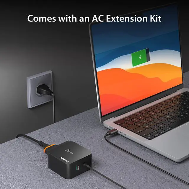 Alt view image 3 of 7 - 102W GaN USB-C 2-Port Nano Super Charger w/AC Extension Compact and Portable Design for MacBook, Windows Laptops, iPad, Smartphones, Game Consoles (JUP25100P)