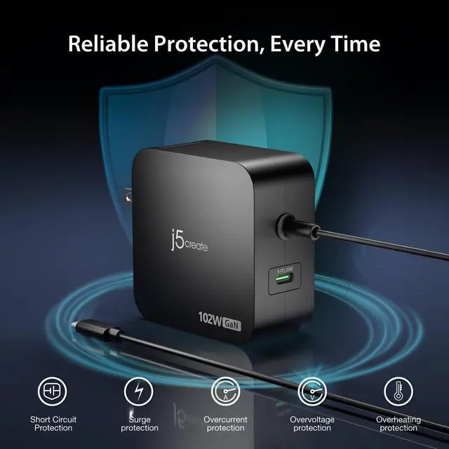 Alt view image 5 of 7 - 102W GaN USB-C 2-Port Nano Super Charger w/AC Extension Compact and Portable Design for MacBook, Windows Laptops, iPad, Smartphones, Game Consoles (JUP25100P)