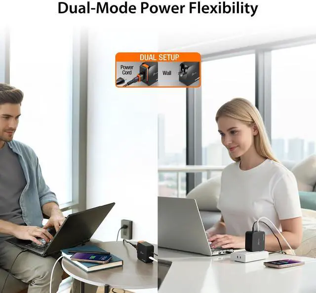 Alt view image 4 of 7 - 102W GaN USB-C 2-Port Nano Super Charger w/AC Extension Compact and Portable Design for MacBook, Windows Laptops, iPad, Smartphones, Game Consoles (JUP25100P)