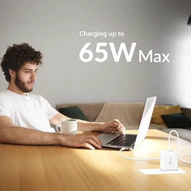 Alt view image 3 of 7 - 65W GaN USB-C 3 Port Charger, Compact and Foldable Wall Charger for MacBook Air, iPad Pro, iPhone 15/ Pro/Max, Galaxy S24/ S23, Dell XPS 13, Steam Deck, and More (JUP3365)