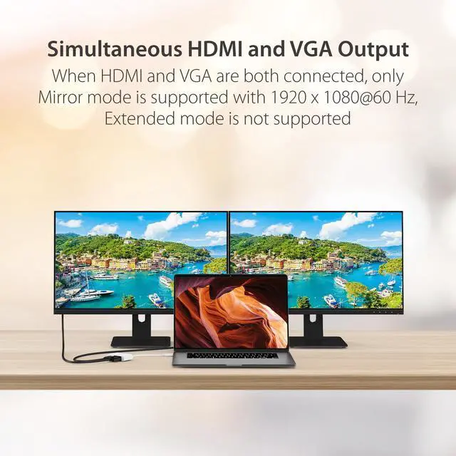 Alt view image 4 of 7 - USB-C to HDMI/VGA Adapter - Support 4K60Hz HDMI or 1080p VGA, Mirror and Extended Mode - Compatible with iPad Pro, MacBook, Surface Laptop and Thunderbolt 3/4 (JCA174)