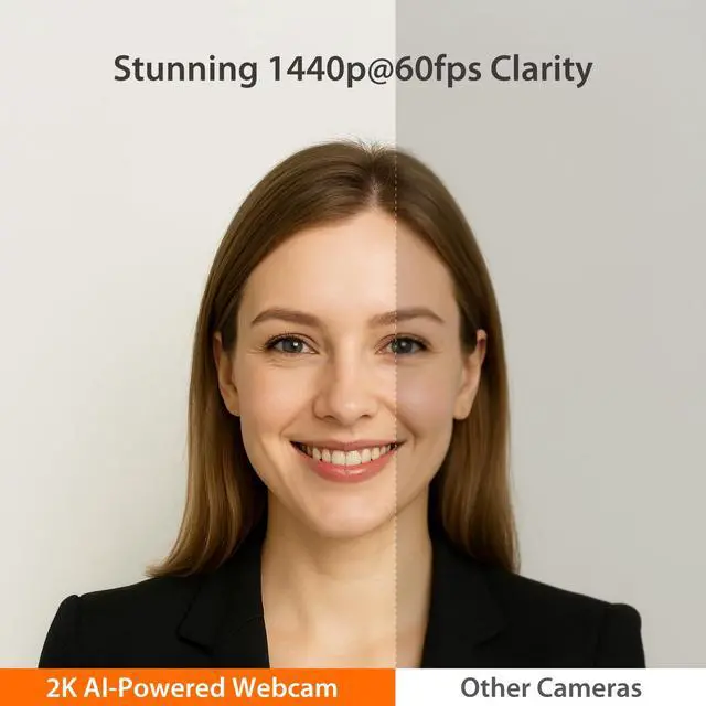 Alt view image 3 of 7 - 2K@60FPS AI Webcam with AI Framing, Auto-Focus, High Fidelity Mic,Privacy Cover, and Extendable Mount, Works w/Zoom/Teams/Meet for Streaming and Online Meetings (JVU302)
