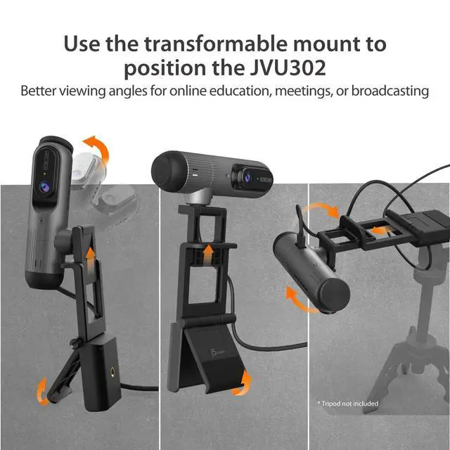 Alt view image 6 of 7 - 2K@60FPS AI Webcam with AI Framing, Auto-Focus, High Fidelity Mic,Privacy Cover, and Extendable Mount, Works w/Zoom/Teams/Meet for Streaming and Online Meetings (JVU302)