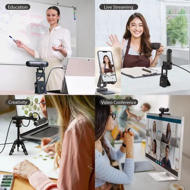 Alt view image 7 of 7 - 2K@60FPS AI Webcam with AI Framing, Auto-Focus, High Fidelity Mic,Privacy Cover, and Extendable Mount, Works w/Zoom/Teams/Meet for Streaming and Online Meetings (JVU302)