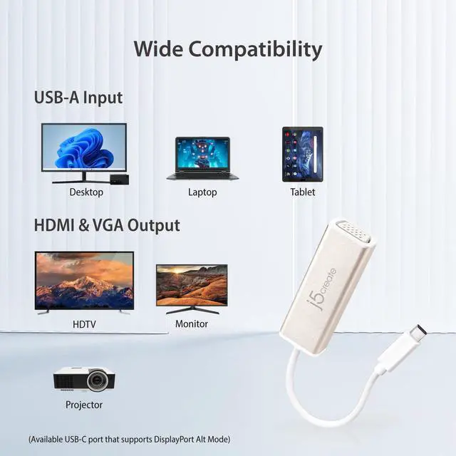 Alt view image 6 of 7 - USB Type-C to VGA Adapter, Thunderbolt 3/4 to VGA, Aluminium Shell, Compatible with iPhone 16/15 Pro Max, MacBook Pro/Air, iPad Pro, XPS, S22/23/24 and More (JCA111)
