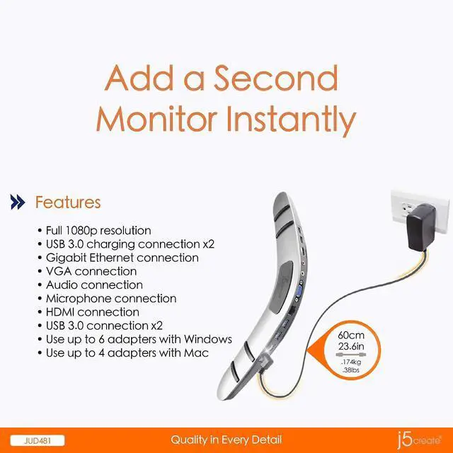 Alt view image 4 of 6 - USB 3.0 Boomerang Docking Station- Full 1080p Resolution | USB 3.0 Host Connection | Gigabit Ethernet | Compatible with Microsoft Windows 7 or Higher and macOS X 10.8 or Later,