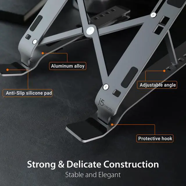 Alt view image 4 of 7 - Portable Aluminum Laptop Stand with USB 4-Port Hub, Foldable and Adjustable Notebook Riser with 4 USB-A Ports for MacBook, Laptop, and Tablet up to 16" (JTS223)