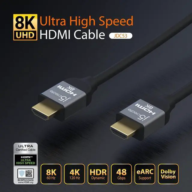 Alt view image 2 of 7 - 8K 60Hz Certified Ultra High Speed HDMI Cable 6.6 ft / 2M 48Gbps, Supports 4K 120Hz, HDMI 2.1, eArc, HDR, Dolby Vision for PS5, Xbox Series X, HDTV, Blue-Ray (JDC53)