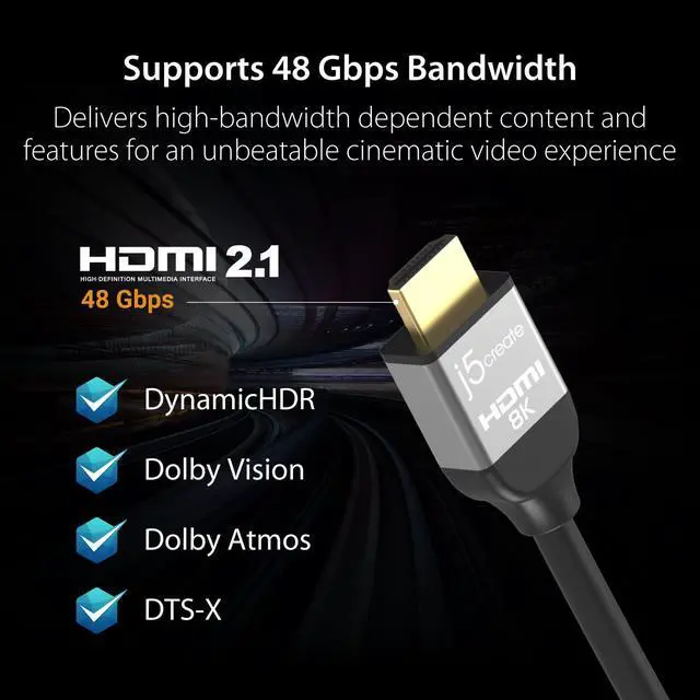 Alt view image 5 of 7 - 8K 60Hz Certified Ultra High Speed HDMI Cable 6.6 ft / 2M 48Gbps, Supports 4K 120Hz, HDMI 2.1, eArc, HDR, Dolby Vision for PS5, Xbox Series X, HDTV, Blue-Ray (JDC53)