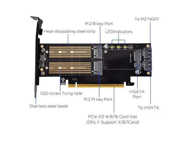 Alt view image 4 of 5 - 3 in 1 M.2 and MSATA SSD Adapter Card SSD to PCIE Adapter, MSATA to SATA Adapter with Aluminum Heat Sink for Windows OS