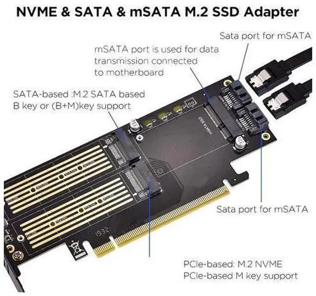 Alt view image 5 of 5 - 3 in 1 M.2 and MSATA SSD Adapter Card SSD to PCIE Adapter, MSATA to SATA Adapter with Aluminum Heat Sink for Windows OS