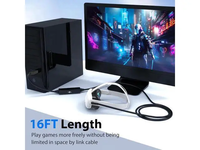 Alt view image 5 of 7 - Link Cable 16FT/5M for Me-ta Quest 3/Quest2/Quest Pro/Pico4 and PC/Steam VR, USB 3.0 Link Cable with 5Gbps Super Speed, with Separate Charging Port, Link Cable for VR Headset and Gaming PC