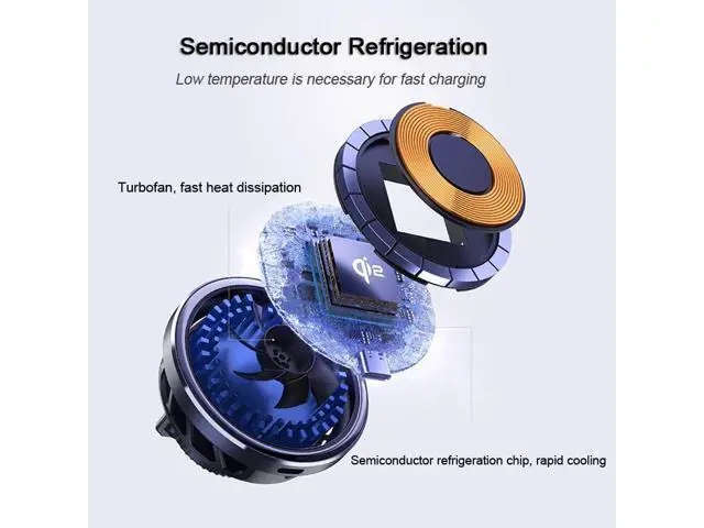 Alt view image 5 of 7 - RGB 15W Magnetic Car Vent Wireless Charger Holder Semiconductor Cooling Fast Charging Mount Fit iPhone 15/iPhone 14/13/12 Series and Magnetic Case