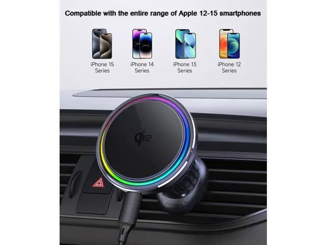 Alt view image 7 of 7 - RGB 15W Magnetic Car Vent Wireless Charger Holder Semiconductor Cooling Fast Charging Mount Fit iPhone 15/iPhone 14/13/12 Series and Magnetic Case