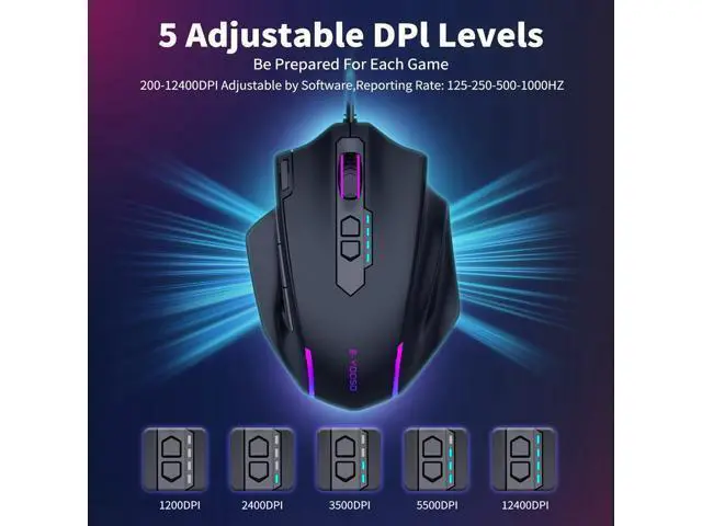 Alt view image 3 of 7 - AUTYUE Large Gaming Mouse Wired, 12400 DPI, 11 Programmable Buttons, Rapid Fire Button, 5 Side Buttons, RGB Backlit, Adjustable Weights, Software Supports, Wired Mouse for PC/Mac and Laptop - Black