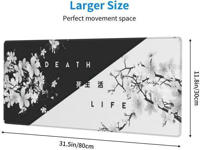 Alt view image 2 of 7 - Black and White Cherry Blossom Gaming Mouse Pad XL Extended Large Mouse Mat Desk Pad Stitched Edges Mousepad Long Non-Slip Rubber Base Mice Pad 31.5 X 11.8 Inch