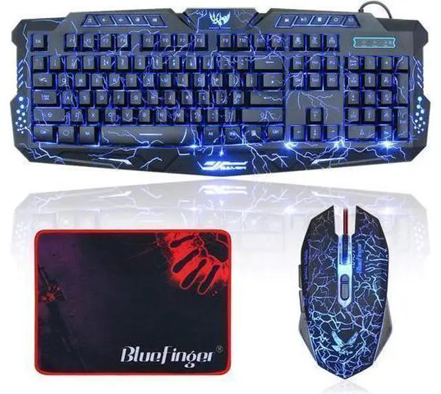 Main image of BlueFinger Gaming Keyboard and Mouse,USB Wired Backlit Gaming Mouse and Keyboard Combo,Letters Glow, 3 Color Crack Backlit,Illumination Keyboard and Mouse Set for Game and Work