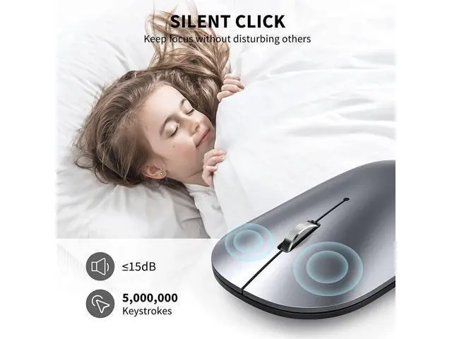 Alt view image 3 of 7 - Bluetooth Mouse, Slim Silent Rechargeable Wireless Mouse Bluetooth 5.0/3.0 2.4G Portable Optical Cordless Mice with USB Receiver 4 Adjustable DPI for MacBook iPad Windows Computer Laptop PC