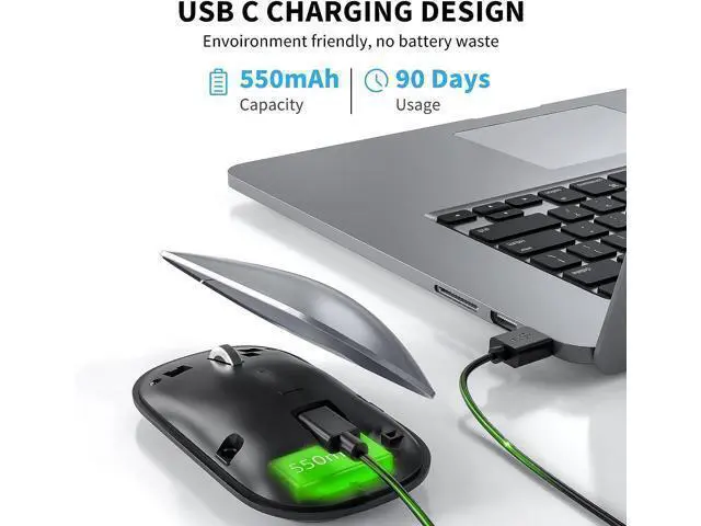 Alt view image 2 of 7 - Bluetooth Mouse, Slim Silent Rechargeable Wireless Mouse Bluetooth 5.0/3.0 2.4G Portable Optical Cordless Mice with USB Receiver 4 Adjustable DPI for MacBook iPad Windows Computer Laptop PC