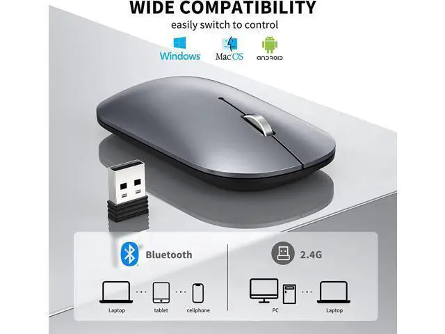 Alt view image 6 of 7 - Bluetooth Mouse, Slim Silent Rechargeable Wireless Mouse Bluetooth 5.0/3.0 2.4G Portable Optical Cordless Mice with USB Receiver 4 Adjustable DPI for MacBook iPad Windows Computer Laptop PC