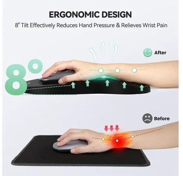 Alt view image 3 of 7 - Ergonomic Mouse Pad with Wrist Rest, Soft Mousepad with Massage Design, Memory Foam and Non-Slip PU Base for Pain Relief, Gaming Mouse Pad for Desk, Home, Office, 12x8 Inches, Black