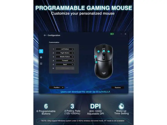 Alt view image 7 of 7 - SC580 Wireless Gaming Mouse, Tri-Mode 2.4G/BT5.0/USB-C Gaming Mouse, 12000 DPI Rechargeable Wireless Mouse with 6 Programmable Buttons, Ergonomic Computer Mouse for Laptop/PC/Mac/Tablet