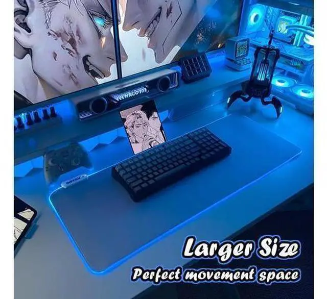 Alt view image 7 of 7 - JMIYAV White Gaming Mouse Pad RGB Mousepad Non-Slip Rubber Base Extra Large Cool XL XXL Computer Desk Pad Gaming Accessories LED Light Up Extended Big Mouse Pad for Gamer (31.5x12In) Upgrade