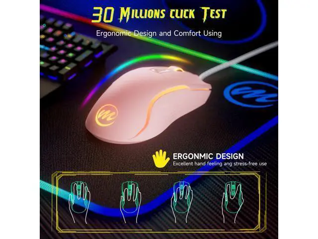 Alt view image 5 of 7 - memzuoix Wired Gaming Mouse with RGB - 6 Adjustable DPI up to 12800, 6 Buttons, 12 Lighting Modes, Ergonomic Design with Anti-Slip Rubber Wheel, 5.6ft Braided Cable for PC/Mac/Windows - Pink